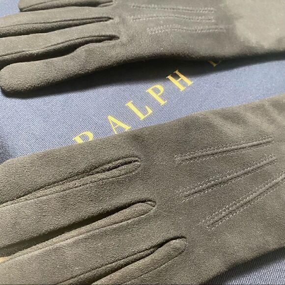 Ralph Lauren Collection ~ Black Cashmere Lined Lamb Suede Fringe Trimmed Gloves - Picture 8 of 16
